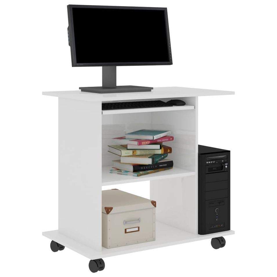 Bureau d'ordinateur Blanc brillant 80x50x75 cm - Photo n°1