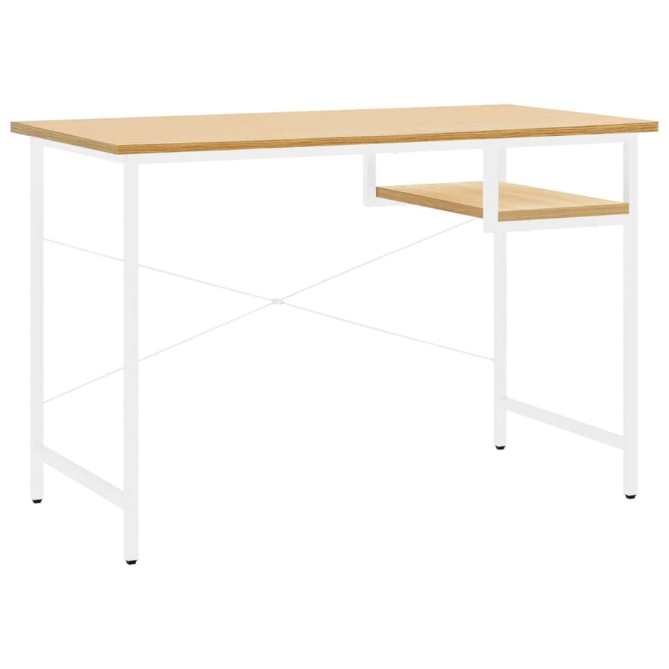 Bureau d'ordinateur Blanc/chêne clair 105x55x72 cm MDF et métal 3 - Photo n°1