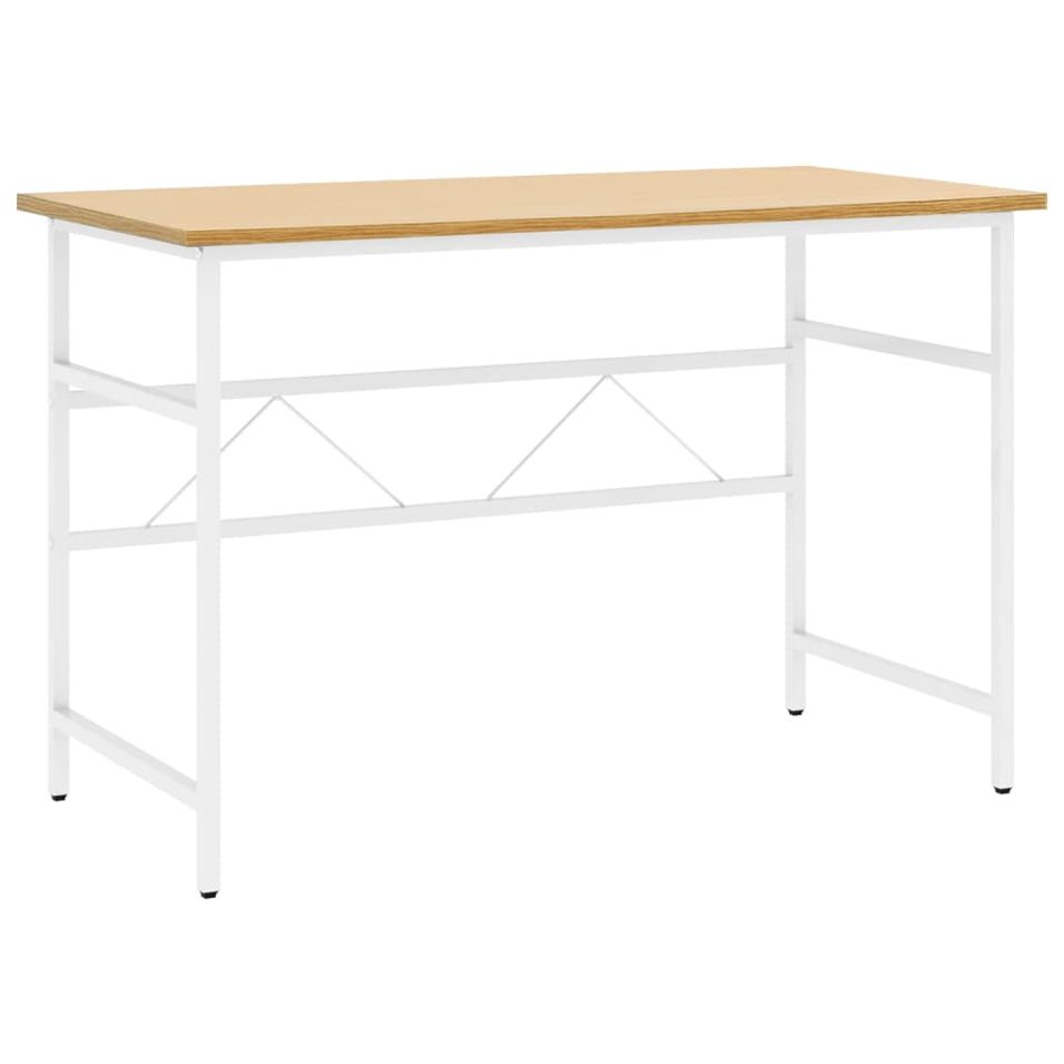 Bureau d'ordinateur Blanc/chêne clair 105x55x72 cm MDF et métal - Photo n°1
