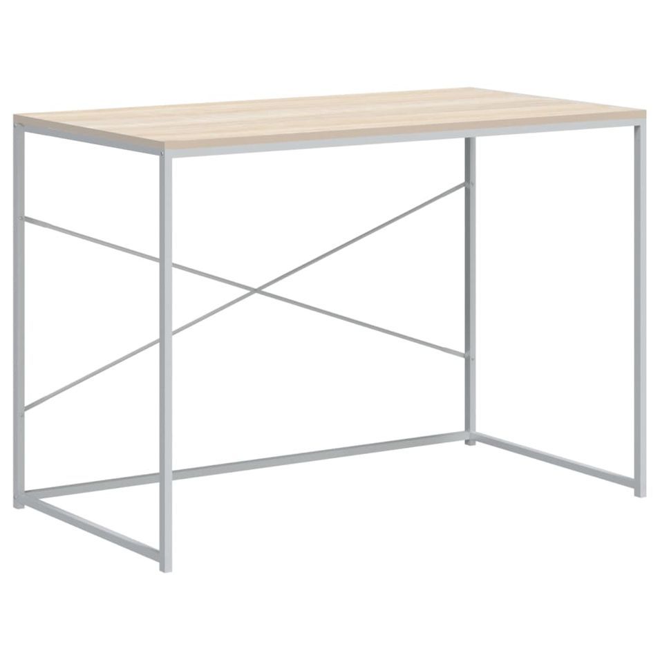Bureau d'ordinateur Blanc et chêne 110x60x70 cm - Photo n°1