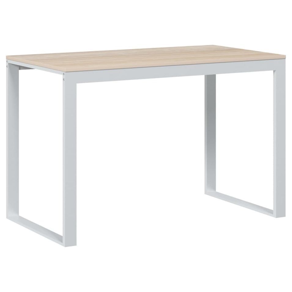 Bureau d'ordinateur Blanc et chêne 110x60x73 cm 2 - Photo n°1