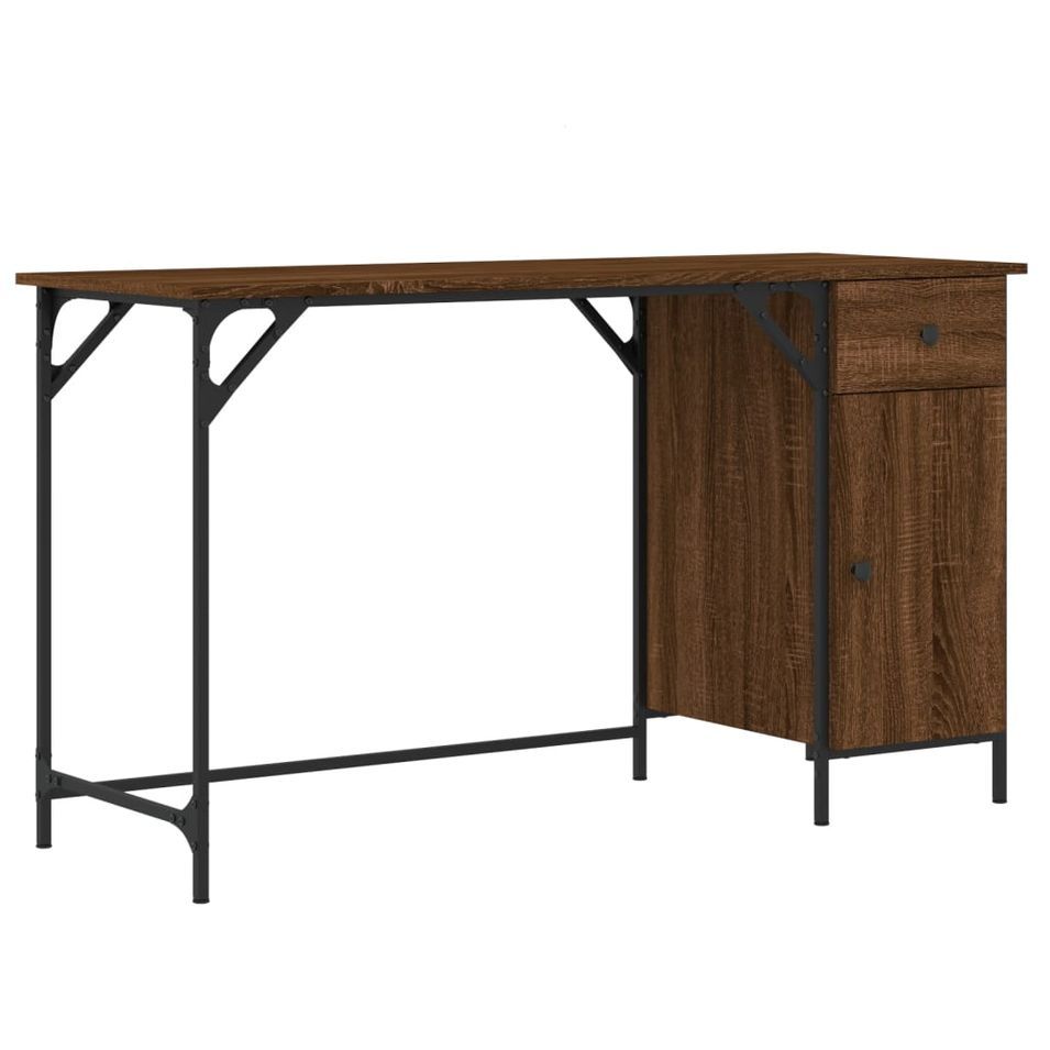 Bureau d'ordinateur chêne marron 131x48x75 cm bois d’ingénierie - Photo n°1