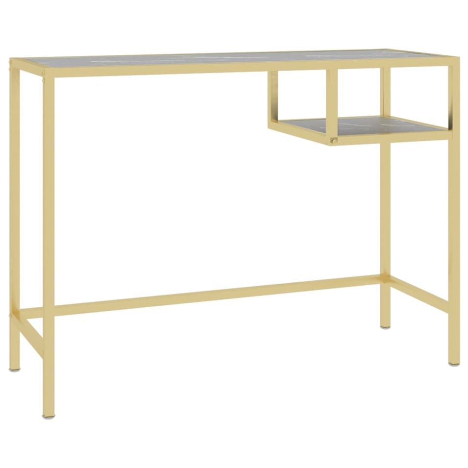 Bureau d'ordinateur Marbre noir 100x36x74 cm Verre trempé 2 - Photo n°1