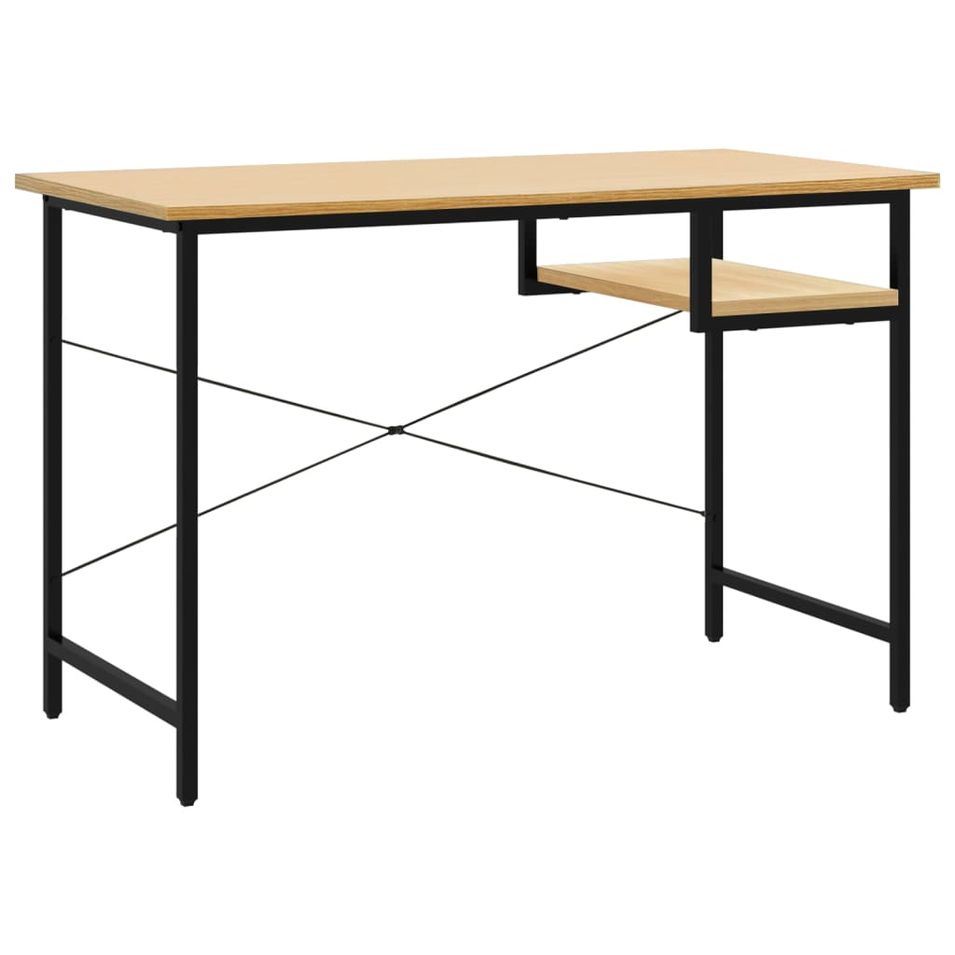 Bureau d'ordinateur Noir/chêne clair 105x55x72 cm MDF et métal 2 - Photo n°1