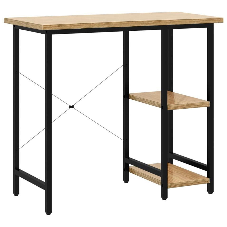 Bureau d'ordinateur Noir et chêne clair 80x40x72cm MDF et métal - Photo n°1
