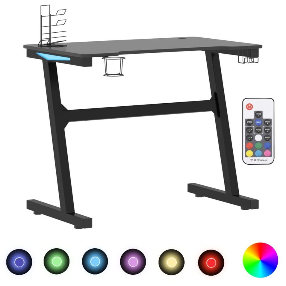 Bureau de jeu à LED avec pieds en forme de Z Noir 90x60x75 cm - Photo n°1