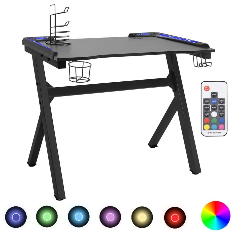 Bureau de jeu à LED en forme de Y Noir 90x60x75 cm - Photo n°1