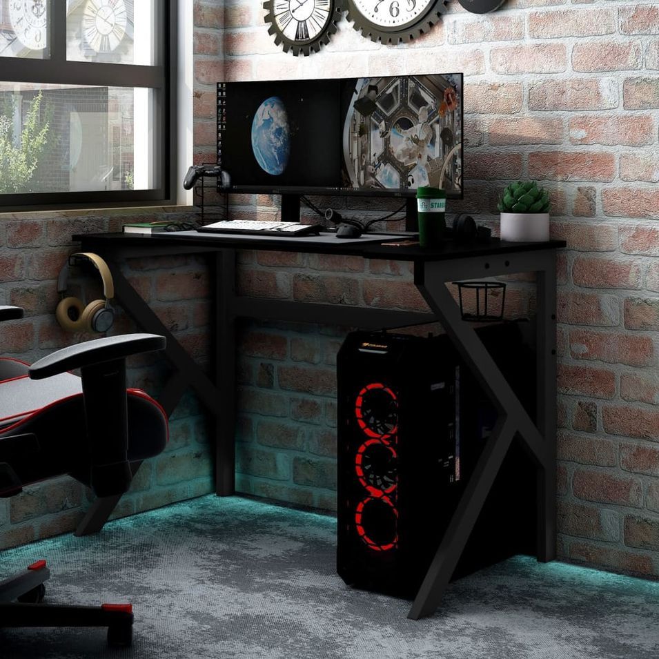 Bureau de jeu avec pieds en forme de K Noir 110x60x75 cm - Photo n°1