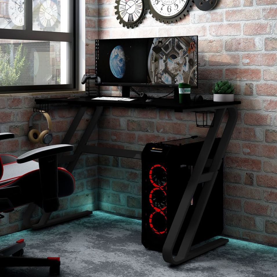 Bureau de jeu avec pieds en forme de ZZ Noir 110x60x75 cm - Photo n°1