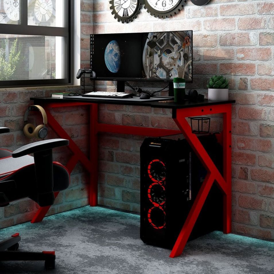 Bureau de jeu et pieds en forme de K Noir et rouge 110x60x75 cm - Photo n°1