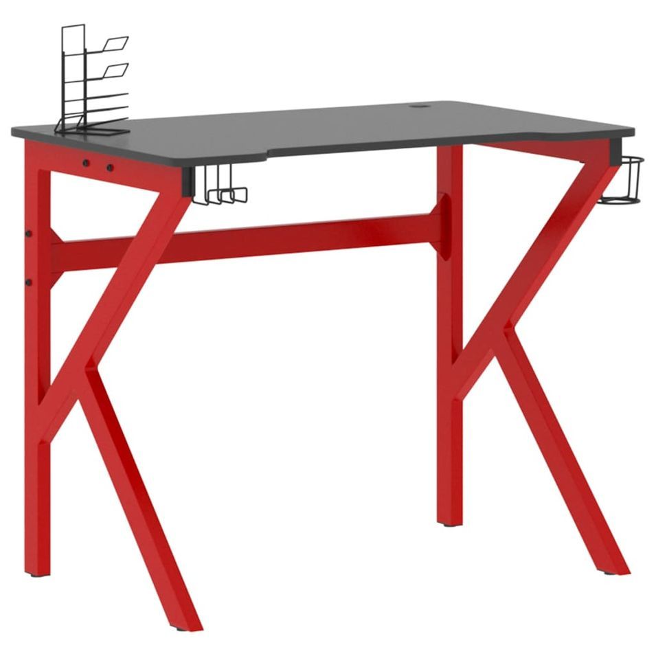 Bureau de jeu et pieds en forme de K Noir et rouge 90x60x75 cm - Photo n°1