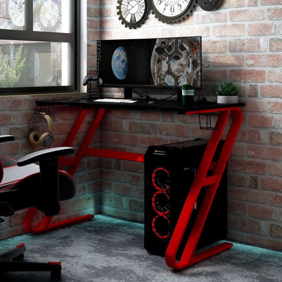 Bureau de jeu et pieds en forme de ZZ Noir et rouge 110x60x75cm - Photo n°1