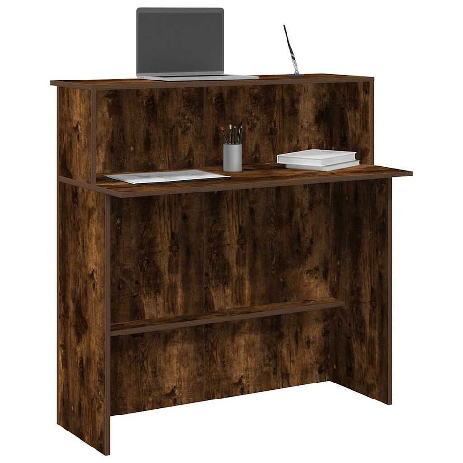 Bureau de réception chêne fumé 100x50x103,5cm bois d'ingénierie - Photo n°1