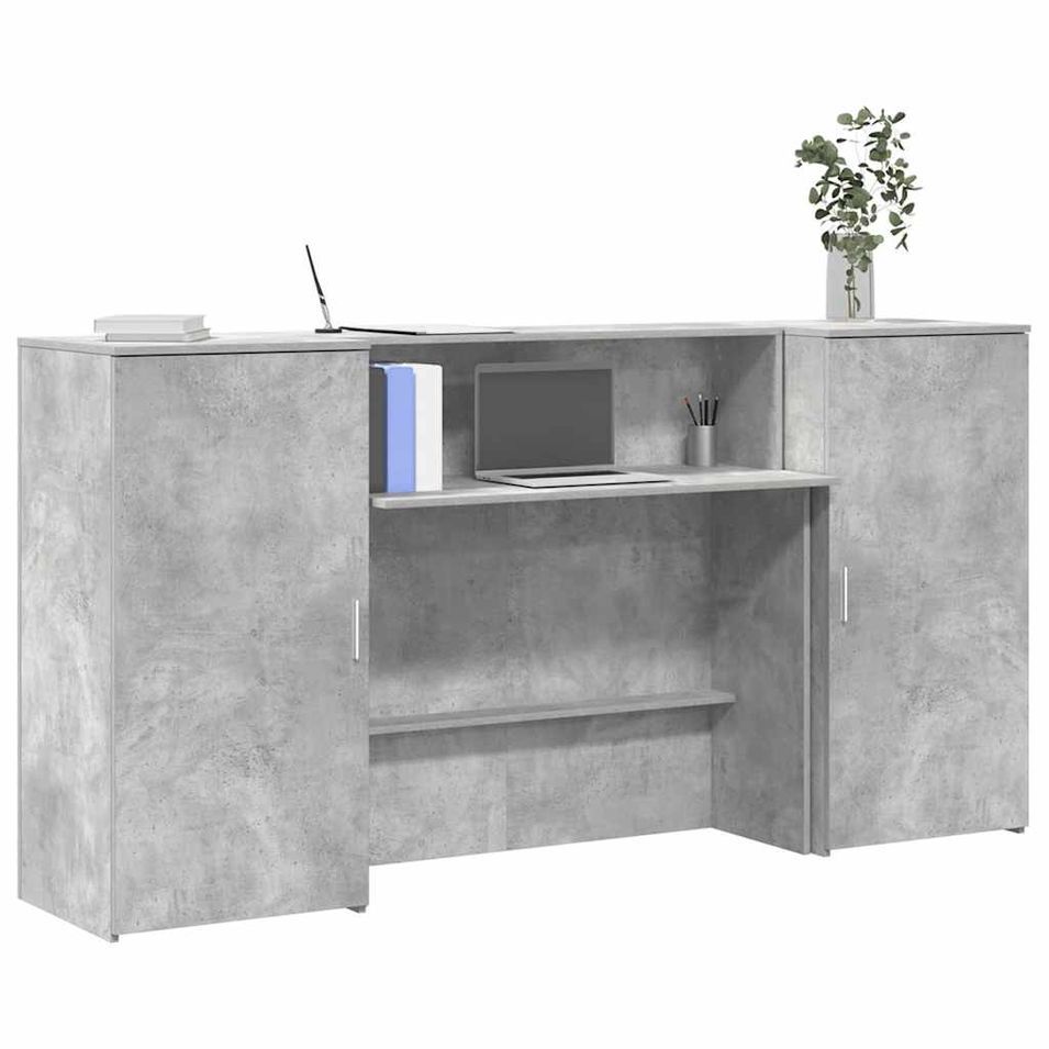 Bureau de réception gris béton 200x50x103,5cm bois d'ingénierie - Photo n°1