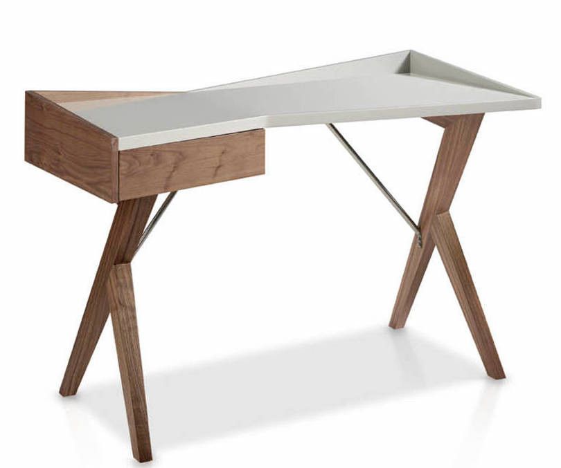 Bureau design original bois noyer et laqué Barona - Photo n°1