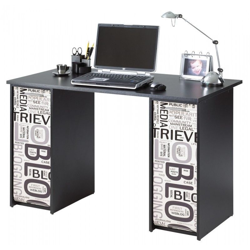 Bureau droit avec 2 caissons bois noir imprimé blog Scoot - Photo n°1