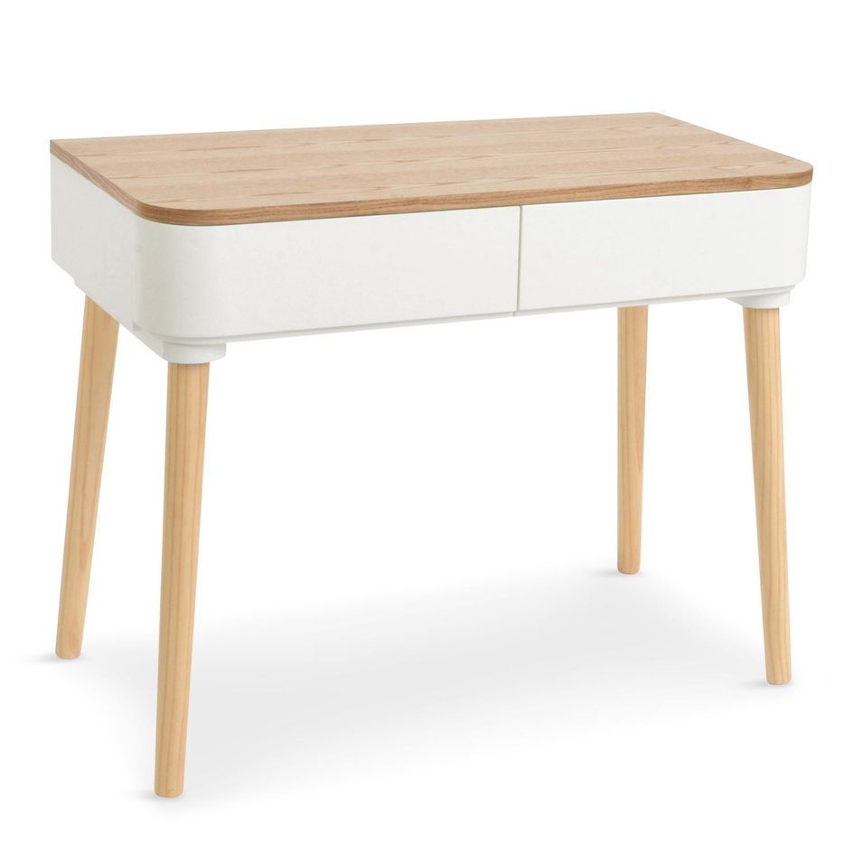 Bureau droit bois clair et blanc Skondu - Photo n°1