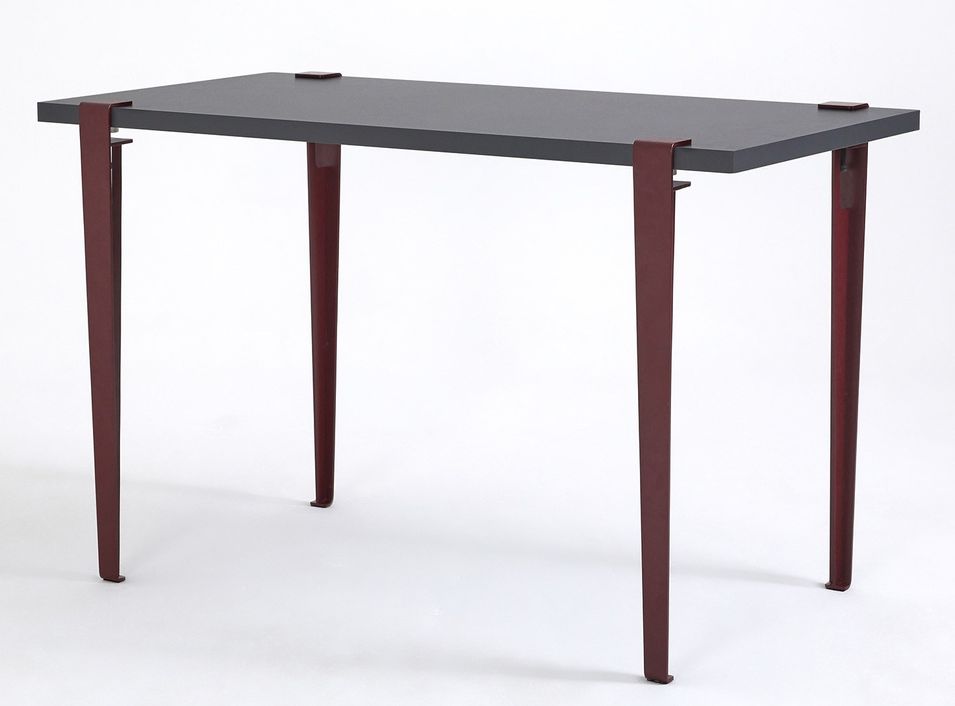 Bureau elegant bois anthracite et acier bordeaux Brika 120 cm - Photo n°1