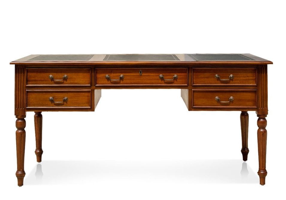 Bureau en bois massif d'acajou 5 tiroirs CASTLE - Style colonial - Photo n°1