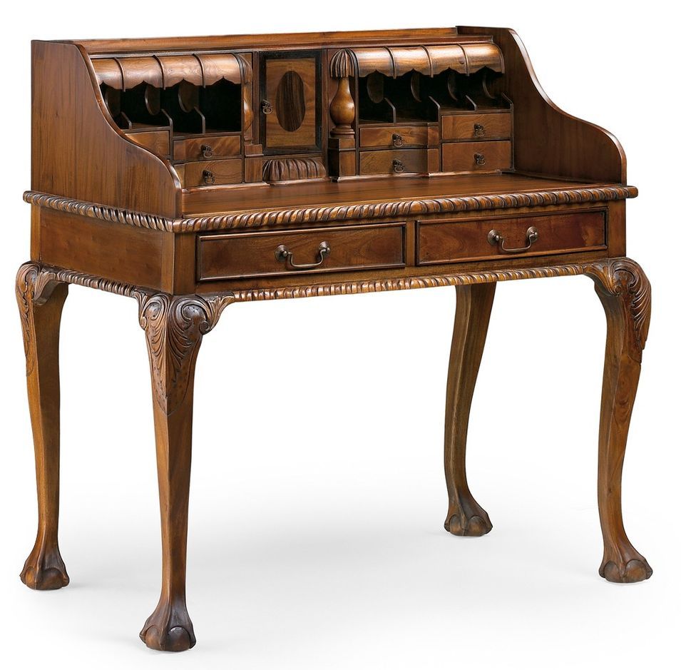 Bureau en bois massif marron 10 tiroir VERSAILLES 105 cm - Photo n°1