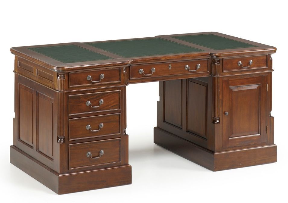 Bureau en bois massif marron ROSEVELT - Style colonial - Photo n°1