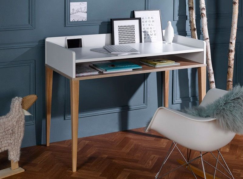 Bureau enfant bois blanc et pieds chêne massif clair Evidence - Photo n°1