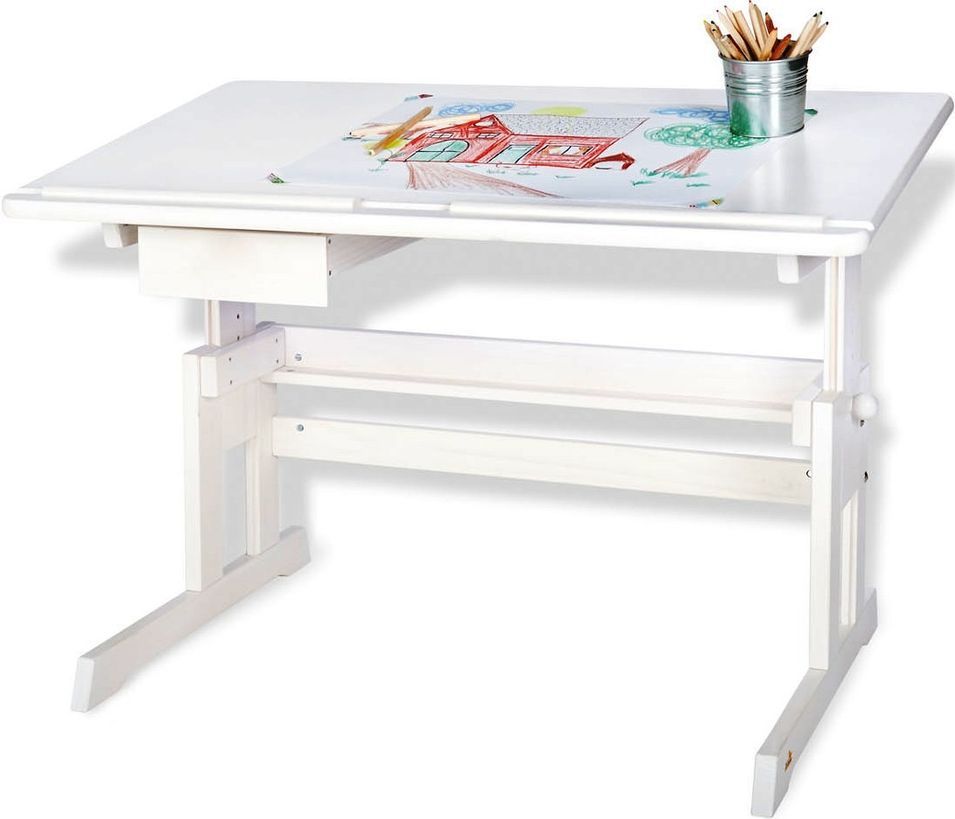Bureau enfant inclinable pin massif laqué blanc Lena - Photo n°1