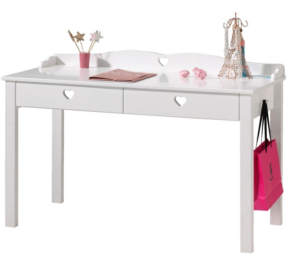 Bureau enfant VIPACK AMORI – Blanc laqué, 2 tiroirs & fermeture douce - Photo n°1