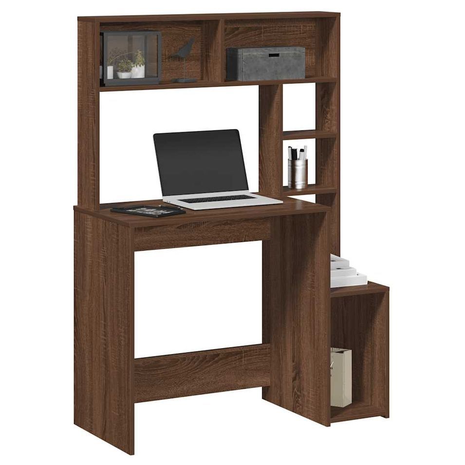 Bureau et étagères chêne marron 100x45x140 cm bois d'ingénierie - Photo n°1
