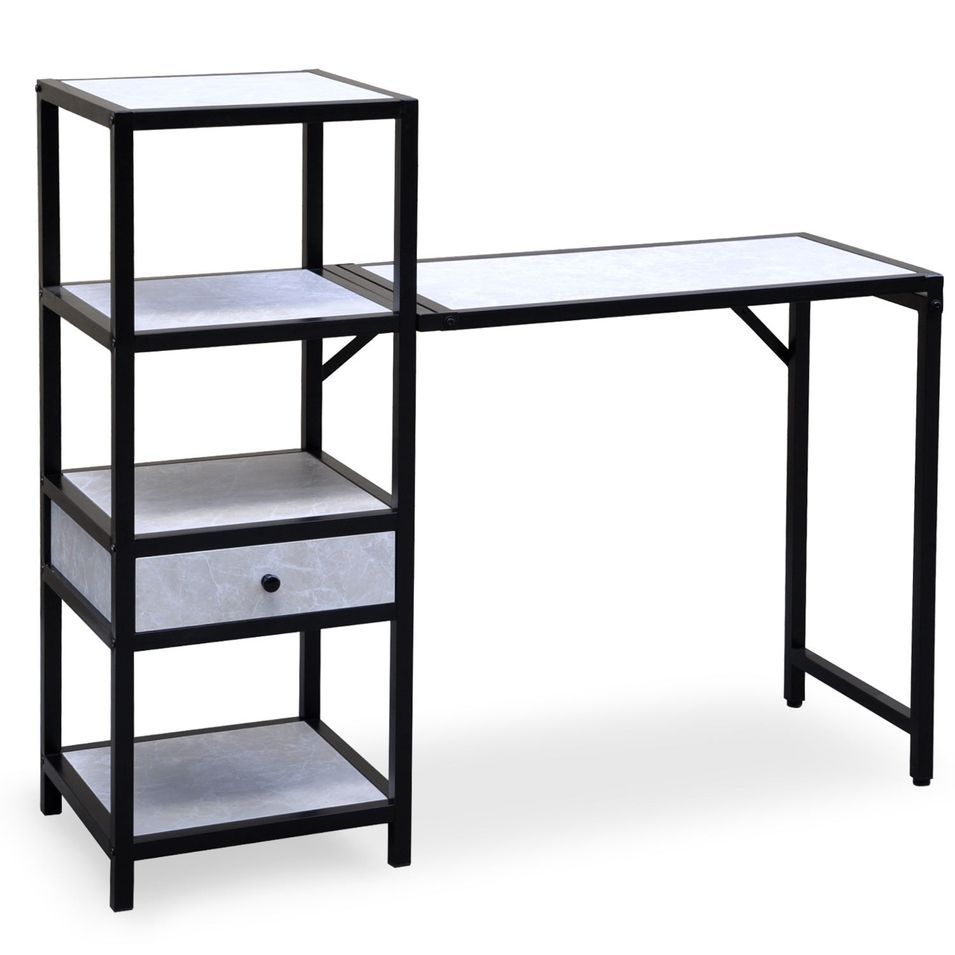 Bureau extensible bois effet marbre et métal noir Doumy - Photo n°1