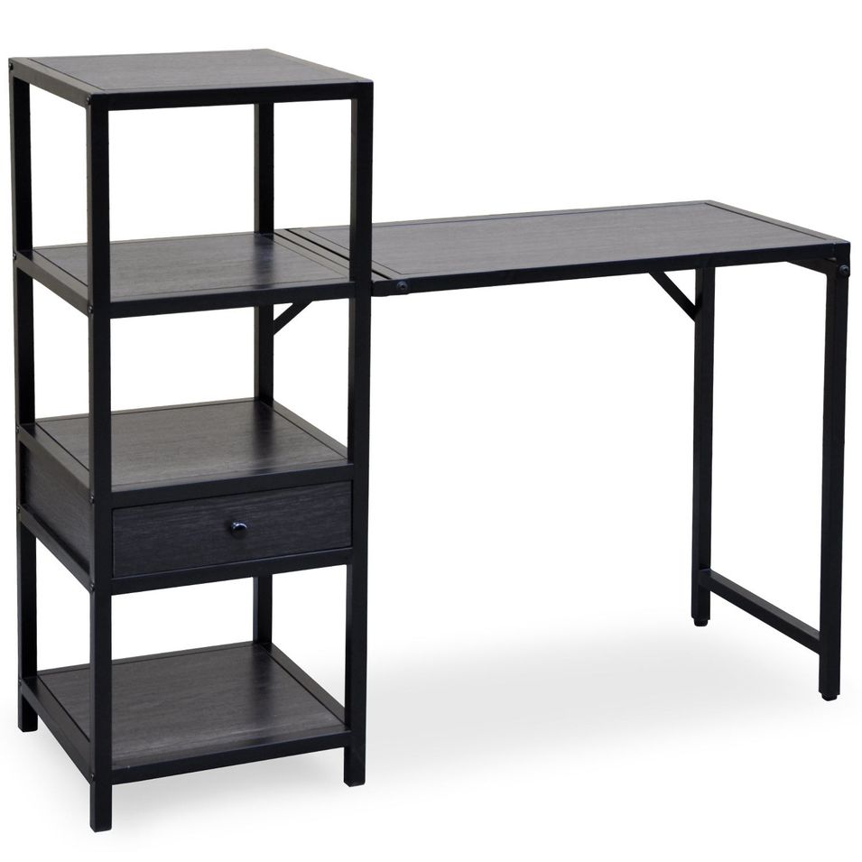 Bureau extensible bois effet vintage et métal noir Doumy - Photo n°1