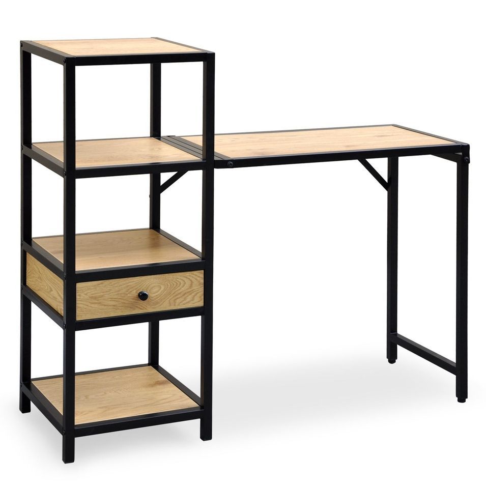 Bureau extensible chêne foncé et métal noir Doumy - Photo n°1