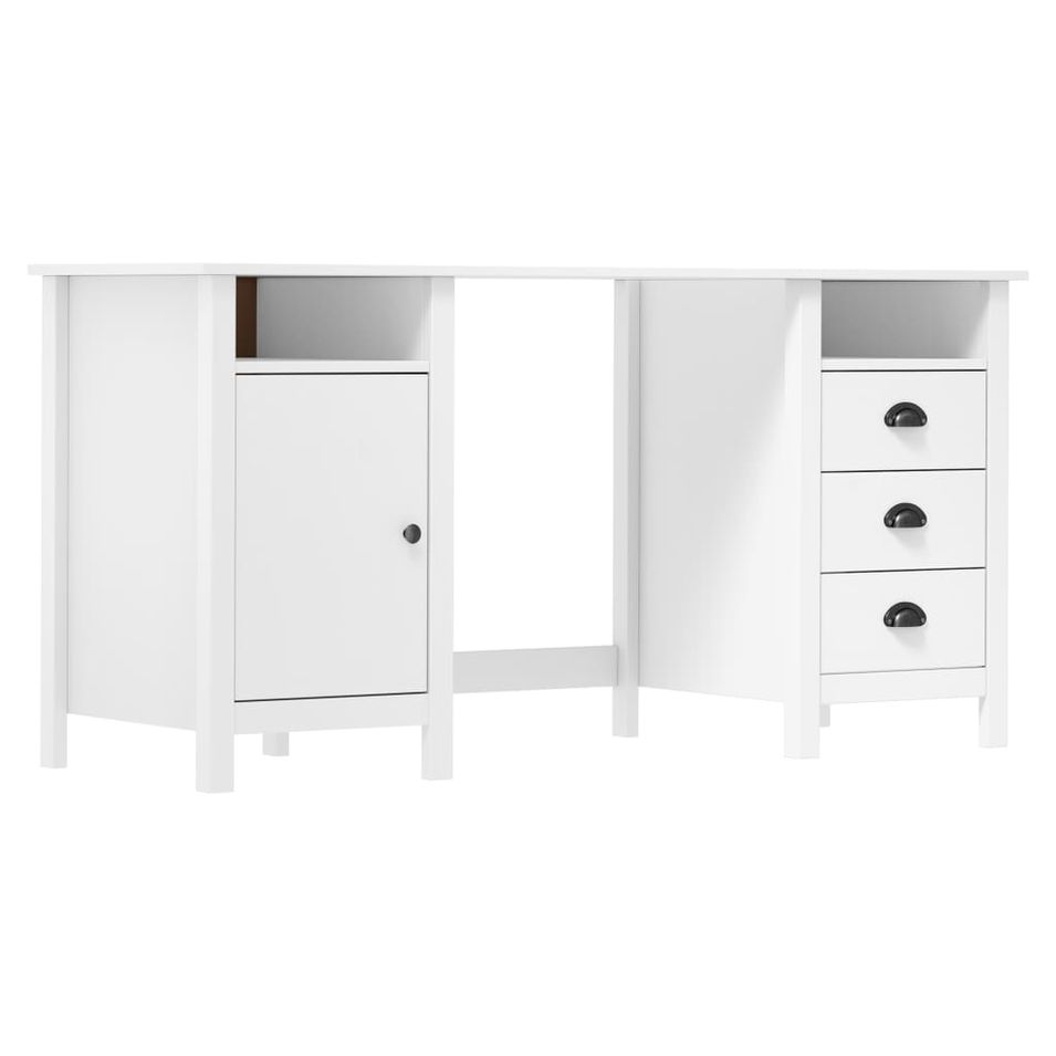 Bureau Hill Range Blanc 150x50x74 cm Bois de pin solide - Photo n°1