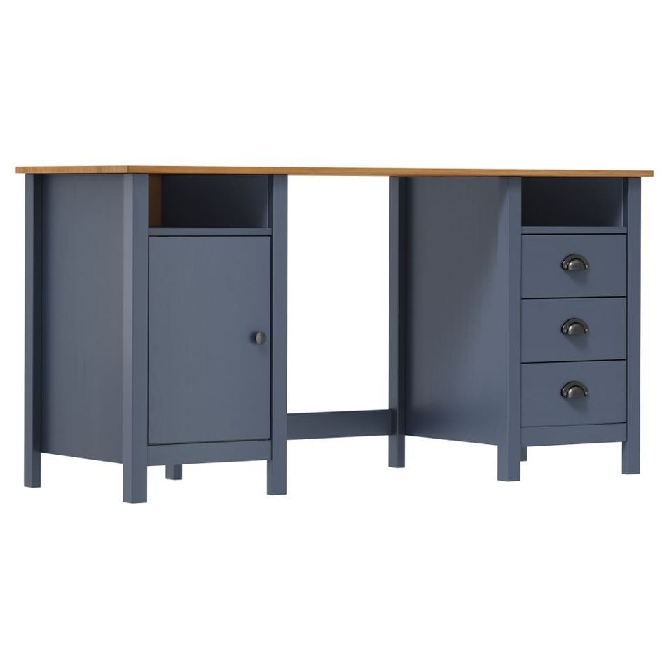 Bureau Hill Range Gris 150x50x74 cm Bois de pin solide - Photo n°1