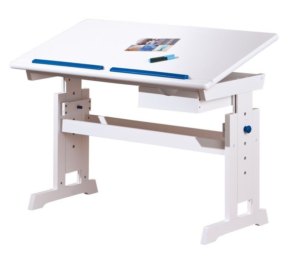 Bureau inclinable bois massif blanc bleu et rose Rubi - Photo n°1