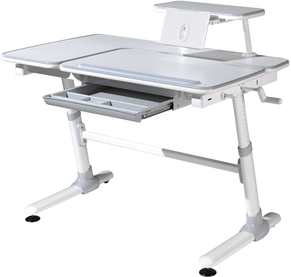 Bureau inclinable réglable avec support bois et métal blanc et gris Comfortline L 119 cm - Photo n°1