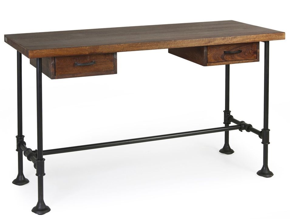 Bureau industriel KUBA – Bois de manguier massif & fer noir – 2 tiroirs - Photo n°1