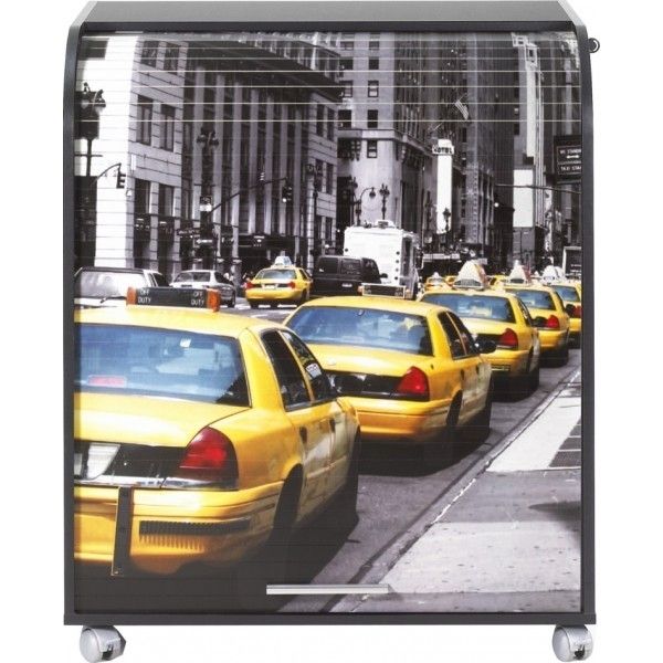 Bureau informatique à rideau noir imprimé taxi jaune Must - Photo n°1