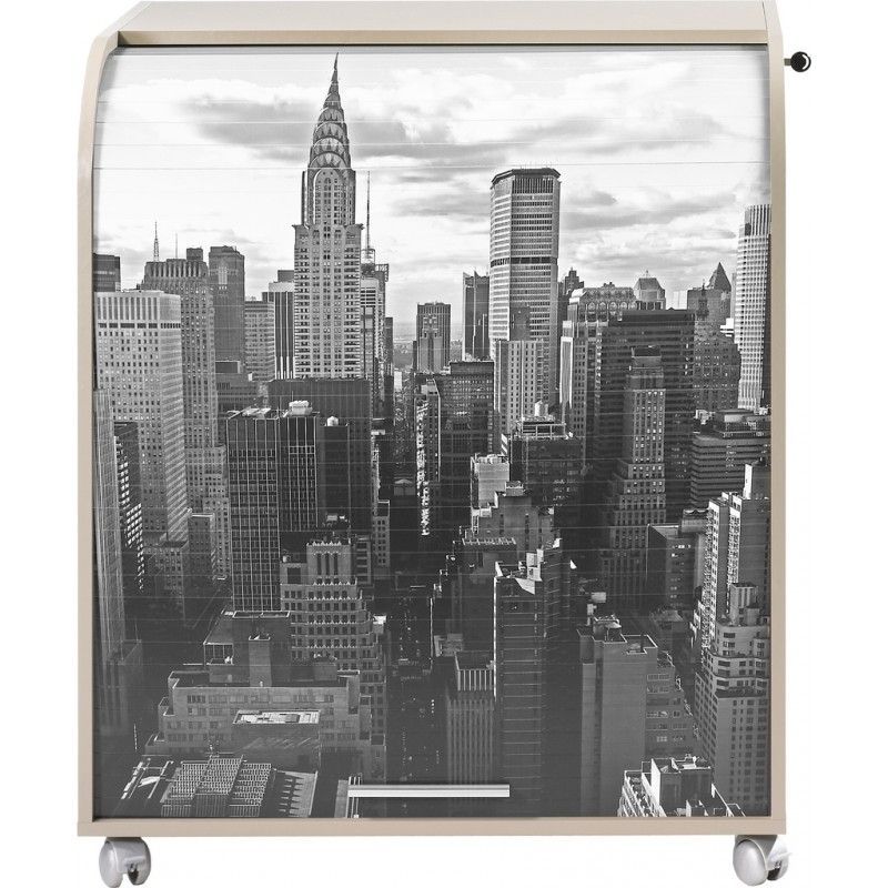 Bureau informatique à rideau taupe imprimé New York Must - Photo n°1