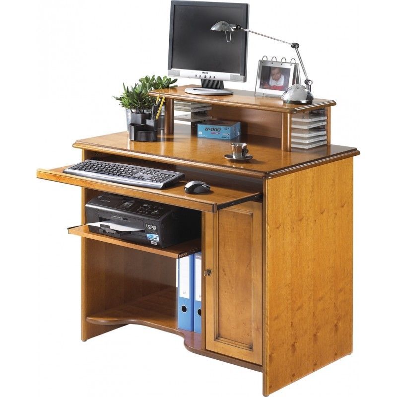 Bureau informatique avec rehausse merisier Louis - Photo n°1