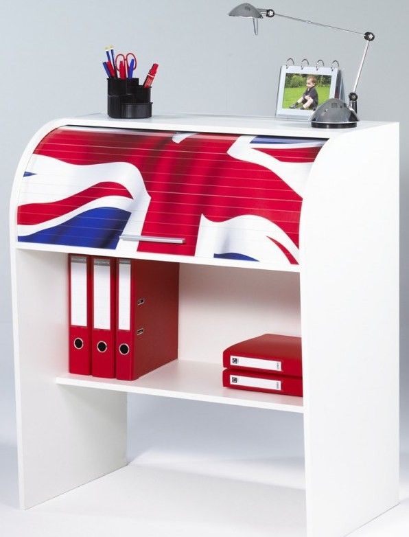 Bureau informatique blanc imprimé drapeau Anglais Coach - Photo n°1