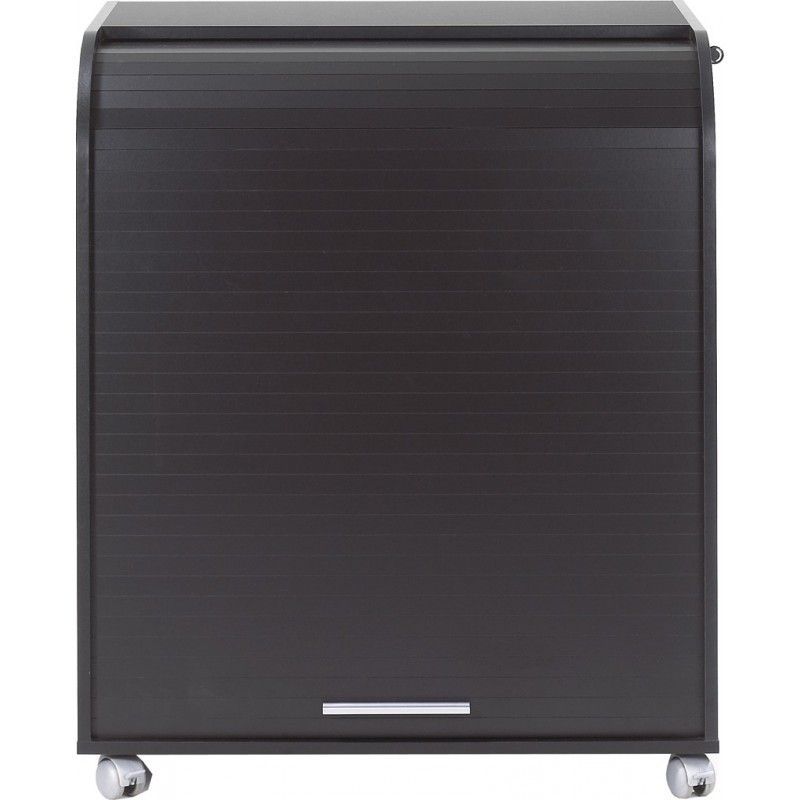 Bureau informatique noir à roulettes BOKER – Bureau compact avec rideau et serrure - Photo n°1