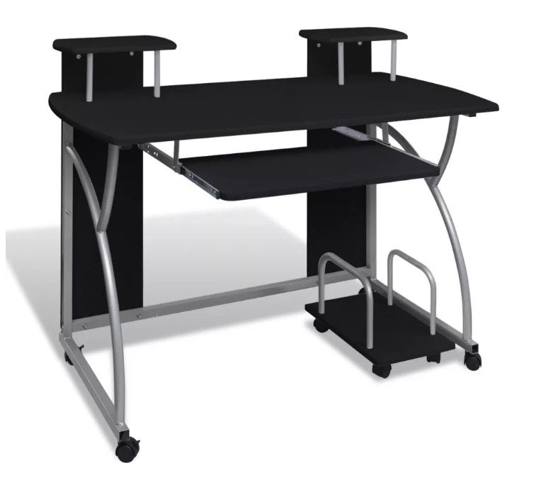Bureau informatique sur roulettes bois noir et métal gris Patti - Photo n°1