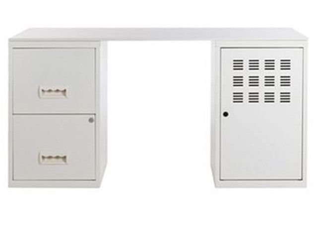 Bureau métal blanc 1 colonne de 2 tiroirs 1 casier à porte Logis - Photo n°1