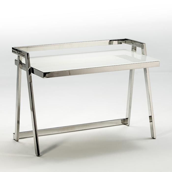 Bureau moderne verre blanc et métal Ratie - Photo n°1