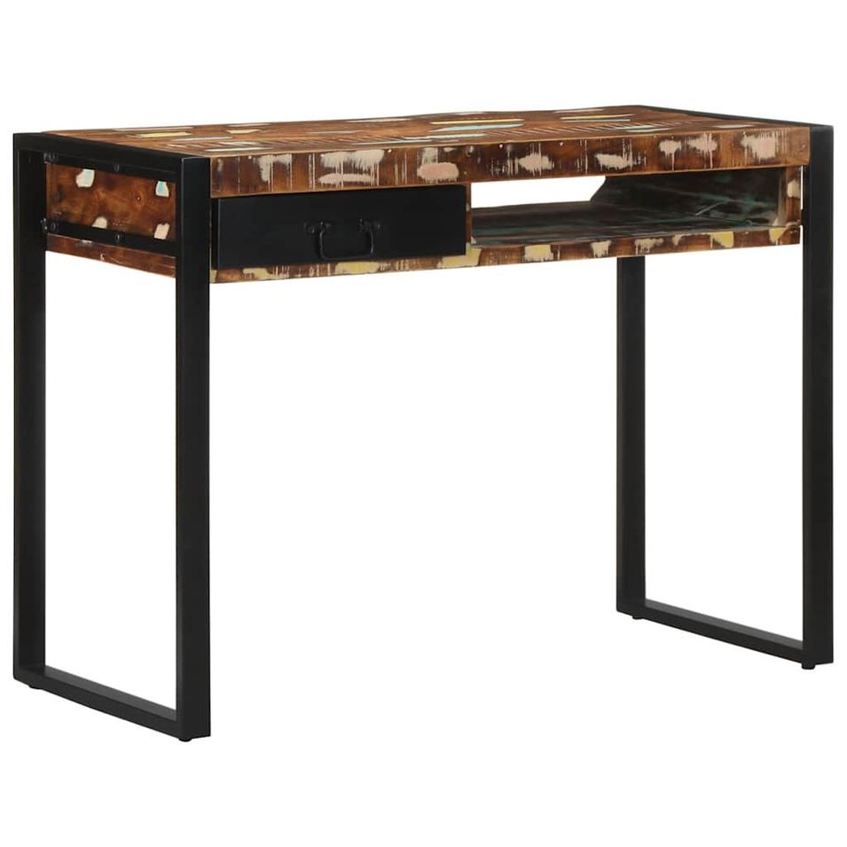 Bureau multicolore 100x50x75 cm bois massif de récupération - Photo n°1