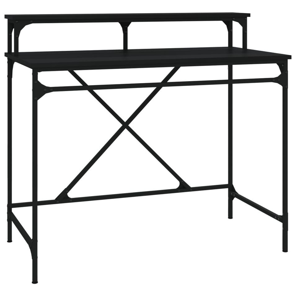 Bureau noir 100x50x90 cm bois d'ingénierie et fer - Photo n°1