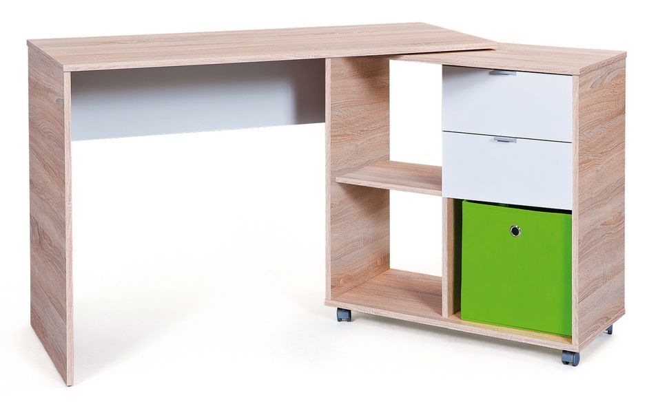 Bureau pivotant 2 tiroirs bois clair Nolan - Photo n°1