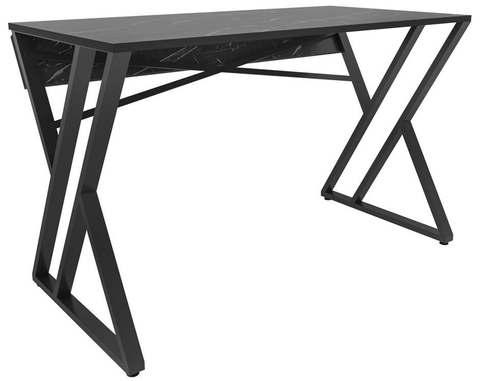 Bureau tréteau bois noir effet marbre et pieds métal noir Pilaz 120 cm - Photo n°1