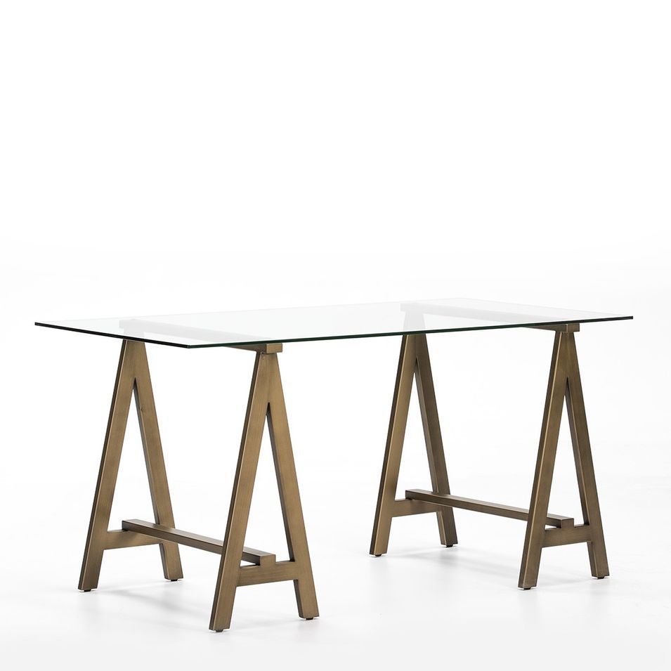 Bureau tréteau verre et métal doré Salone - Photo n°1
